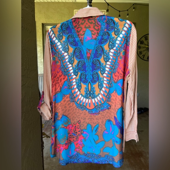John Mark Striped/Abstract Mixed Print Long Sleeve Button Down Tunic Size M - Picture 5 of 8